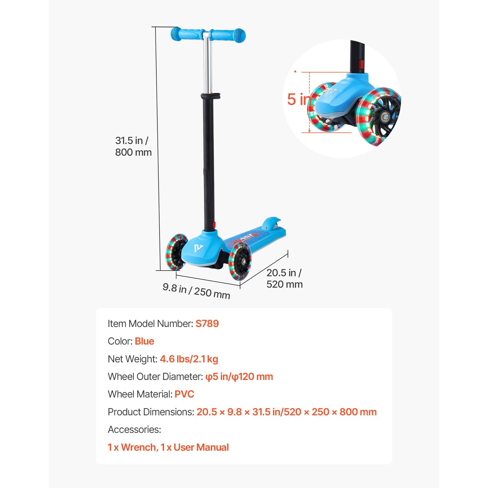 Uimoso Kick Scooter for Kids Ages 3+ with 3 Wheels, Adjustable Height, Blue
