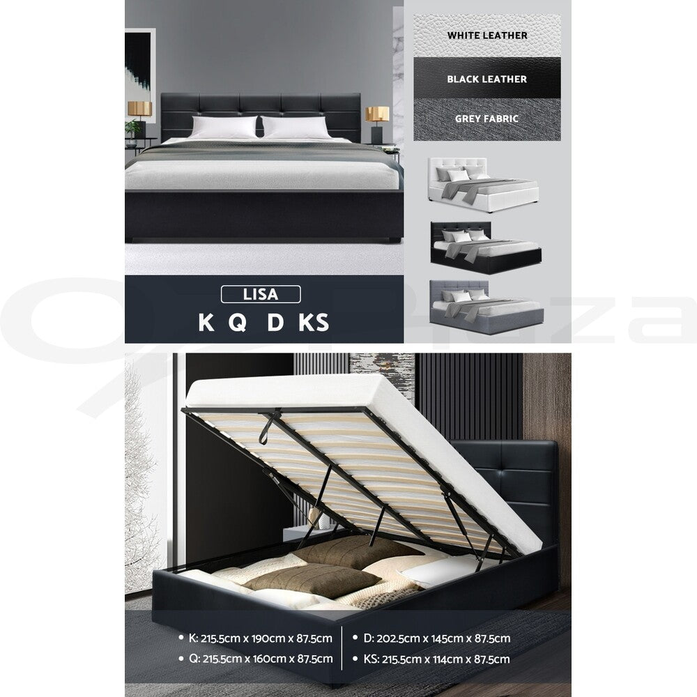 Bed Frame Queen Double King Single Gas Lift Storage Wood Fabric