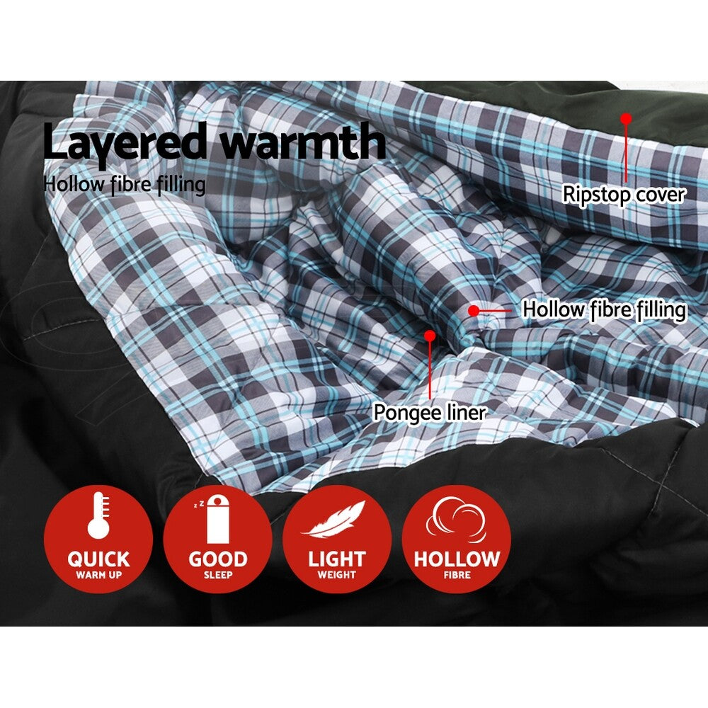 Weisshorn Sleeping Bag Bags Double Camping Hiking Tent Thermal Grey -10°C-15°C