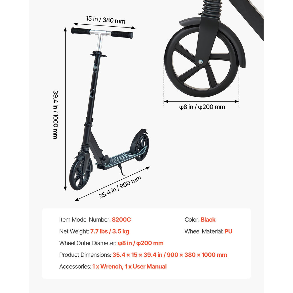 Uimoso Foldable Kick Scooter for Kids 8+, Teens, and Adults, Adjustable Height