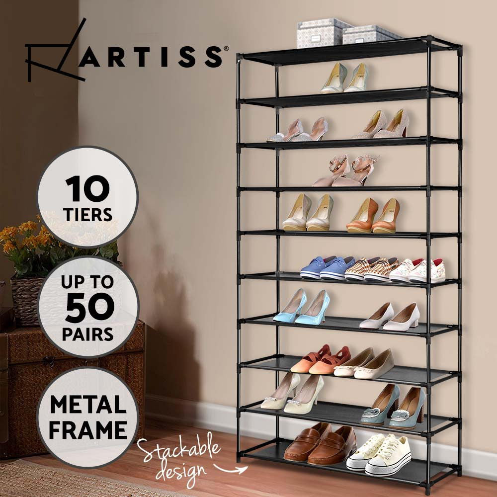 Artiss Shoe Rack Storage Cabinet Stackable Shelves Stand 10 Tiers Black