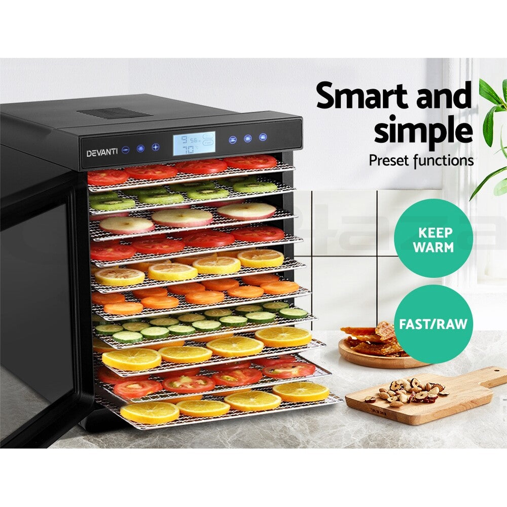 Devanti 10 Trays Food Dehydrator Stainless Steel Fruit Dehydrators Jerky Dryer