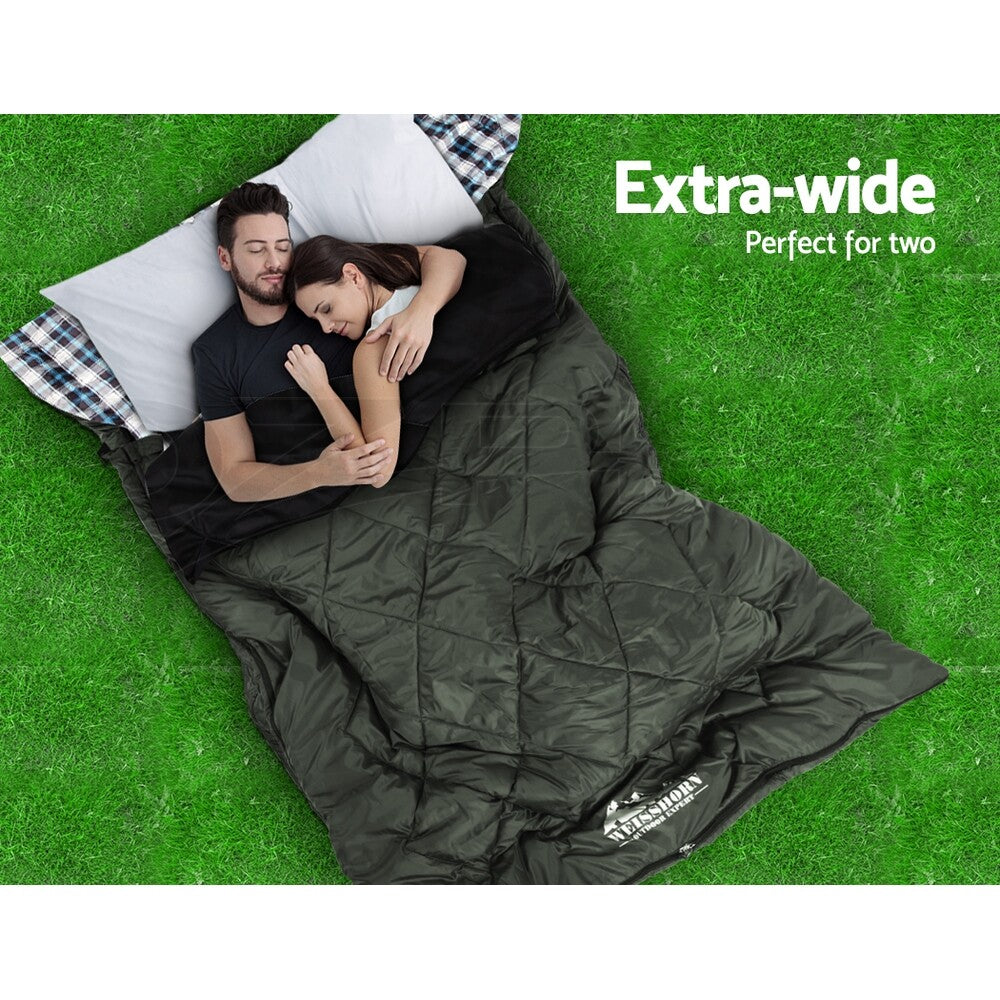 Weisshorn Sleeping Bag Bags Double Camping Hiking Tent Thermal Grey -10°C-15°C