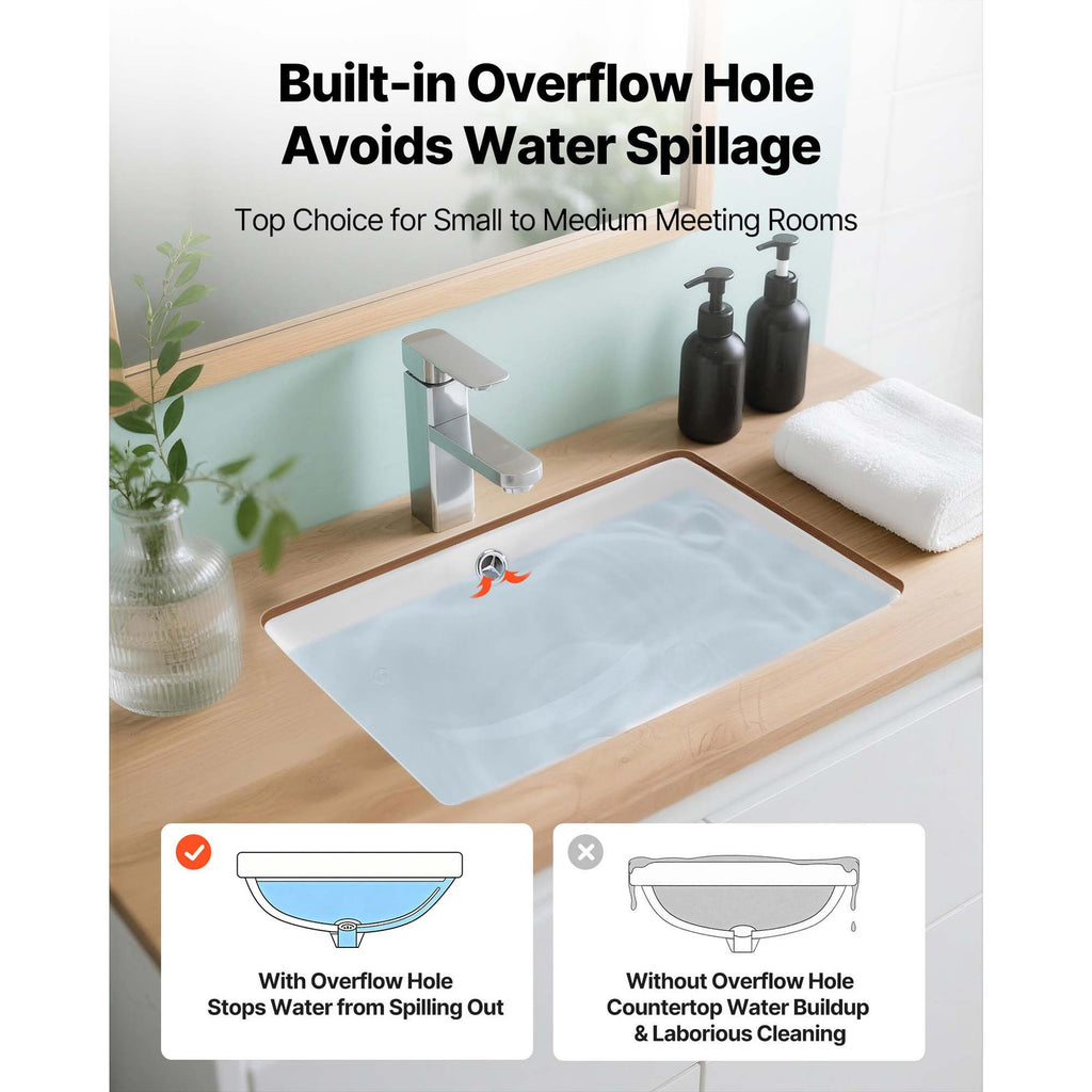 Uimoso Rectangular White Ceramic Undermount Bathroom Sink 460x330 mm
