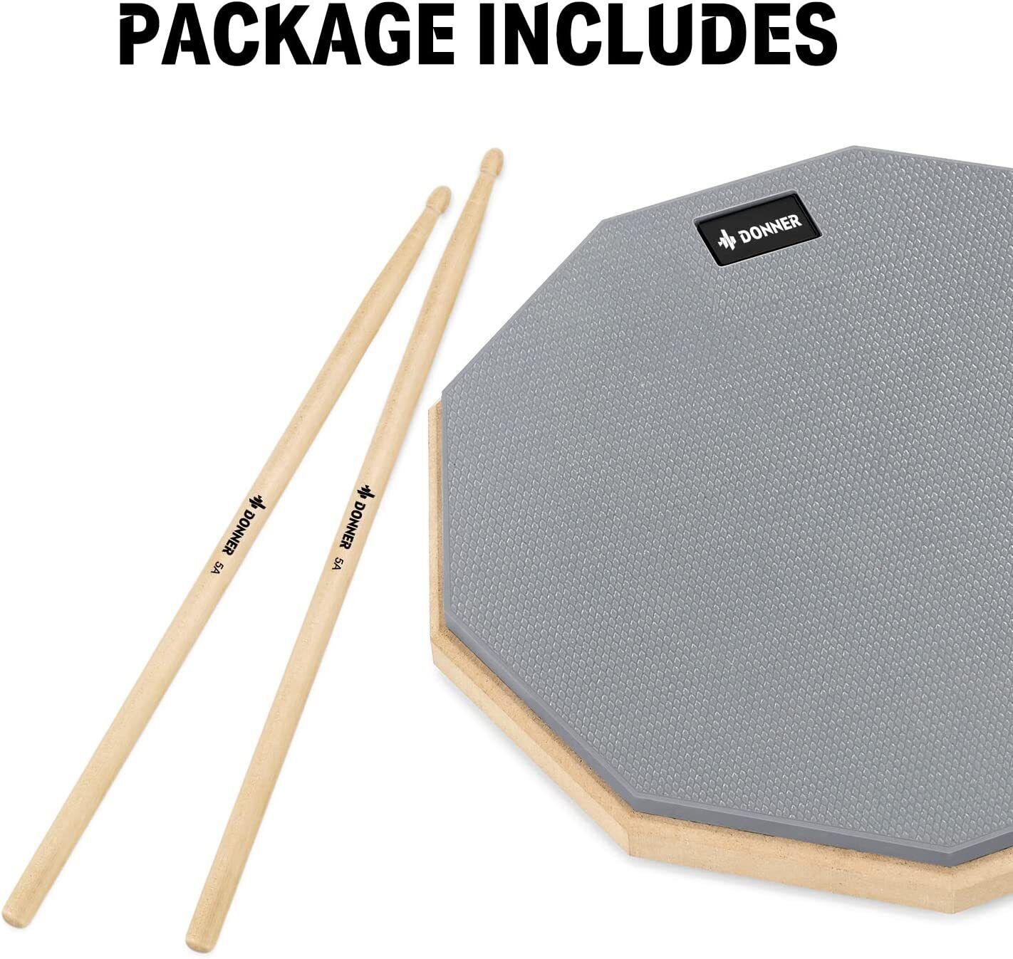 DONNER 12" Drum Practice Pad Silent Double-Sided with Drumsticks