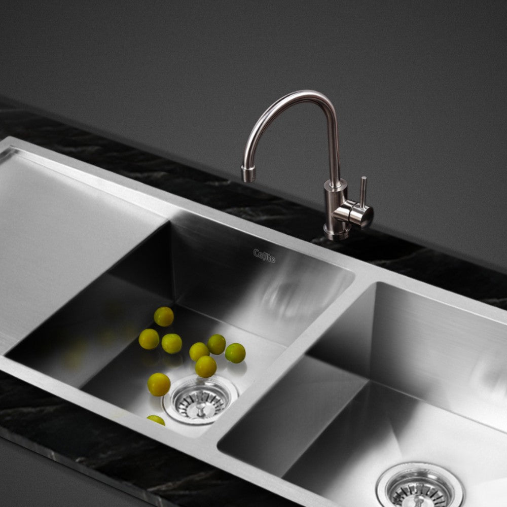 111x45cm Stainless Steel Kitchen Sink Double Bowl Silver