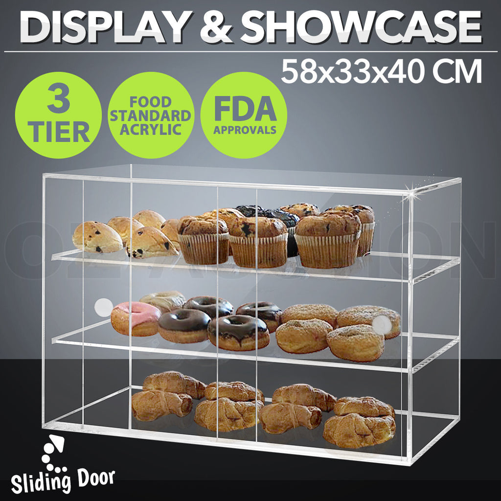 3-Tier Large Acrylic Bakery Cake Display Cabinet Donuts Cupcakes Pastries