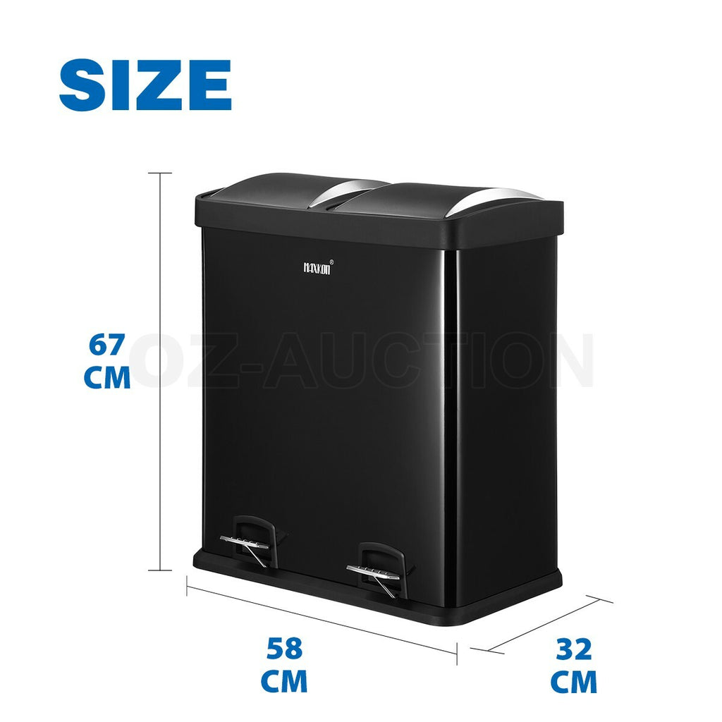 60L Maxkon Pedal Bin – Dual Compartment Rubbish & Recycling Can