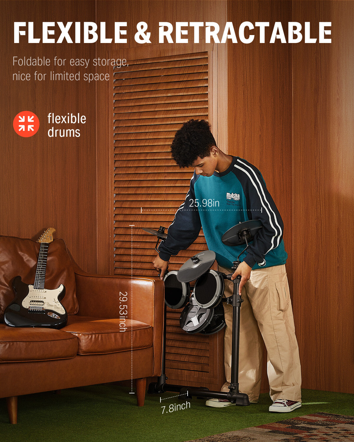 Donner DED-80 Electric Drum Set 4 Mesh Pads 2 Pedals 180 Sounds Grey