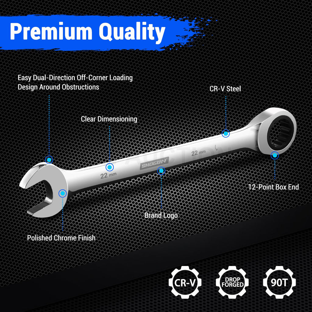 17PCS 6-30MM Ratchet Spanner Set – CRV 90-Tooth Metric Wrench