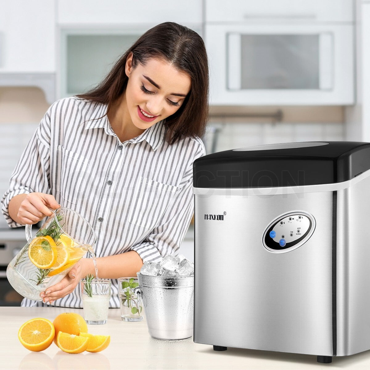 Maxkon 27KG Commercial Ice Maker – Fast Freezing Silver Machine