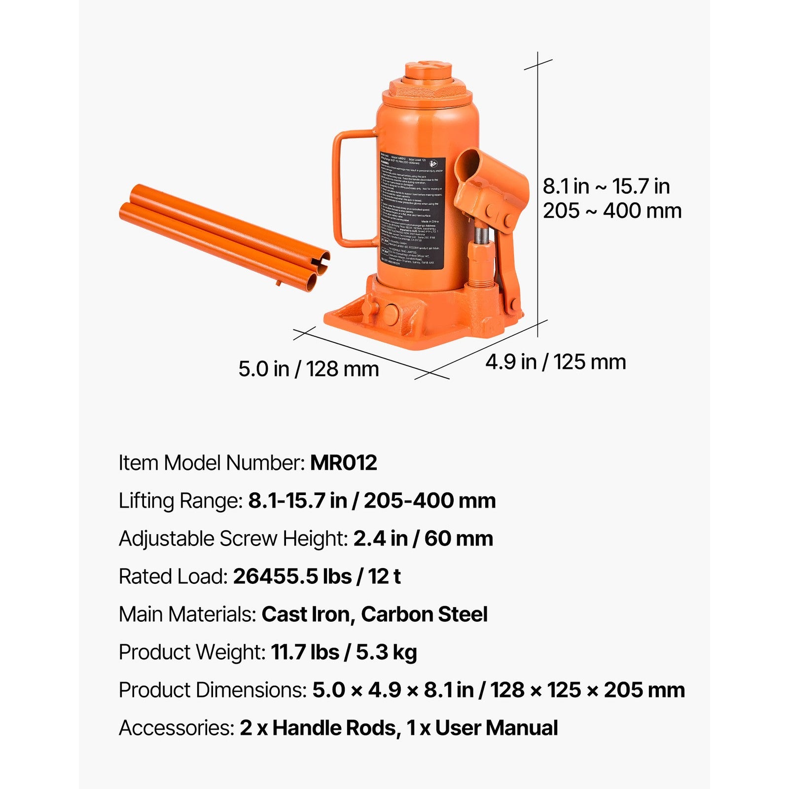 Uimoso Hydraulic Bottle Jack 12 Ton Capacity for Vehicle Maintenance