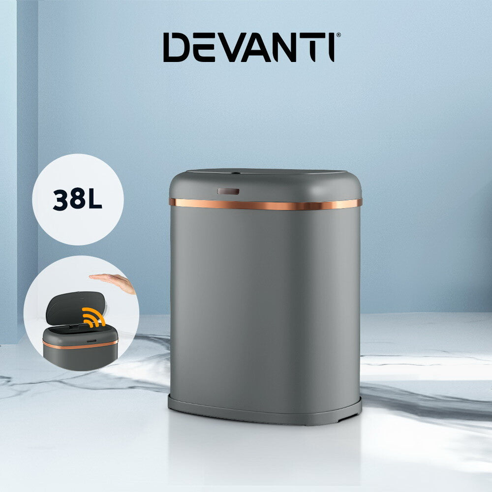 Devanti 38L Motion Sensor Bin Automatic Kitchen Trash Grey