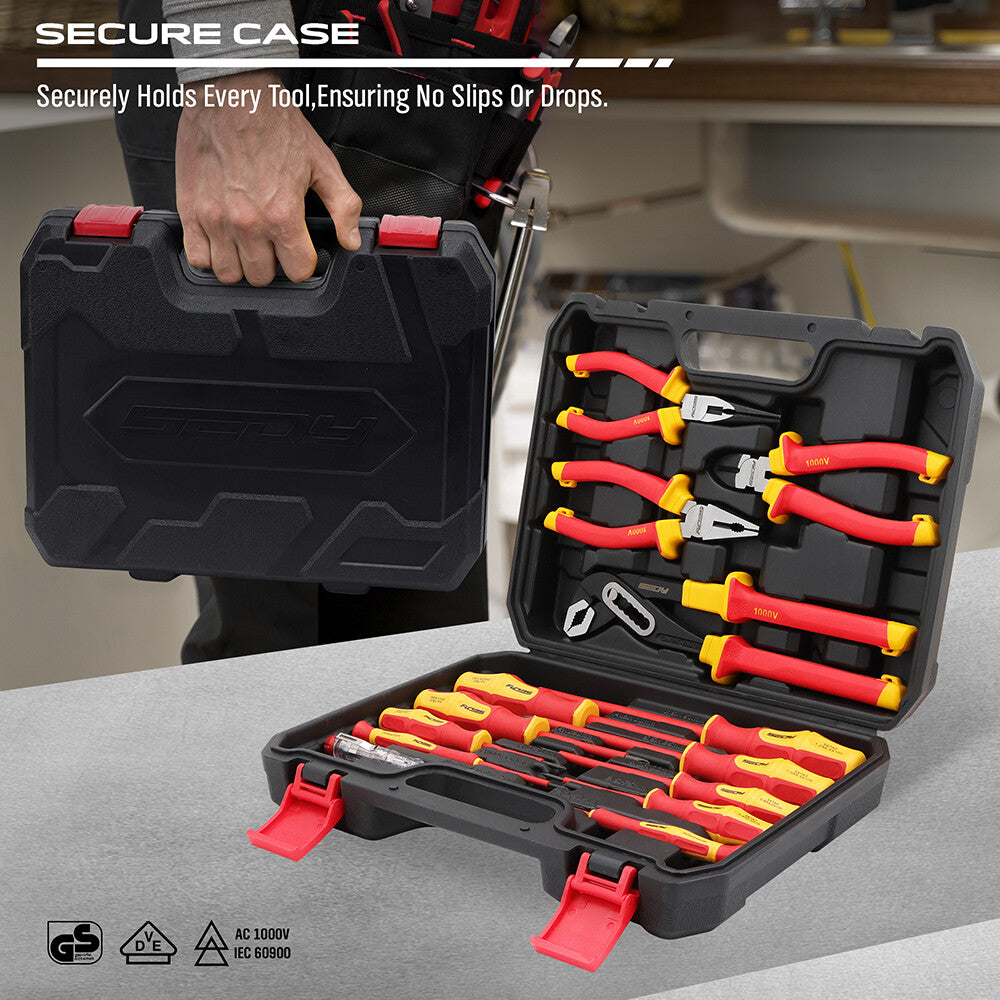 14pc Electrical Tool Set – Insulated Screwdrivers & Pliers 1000V