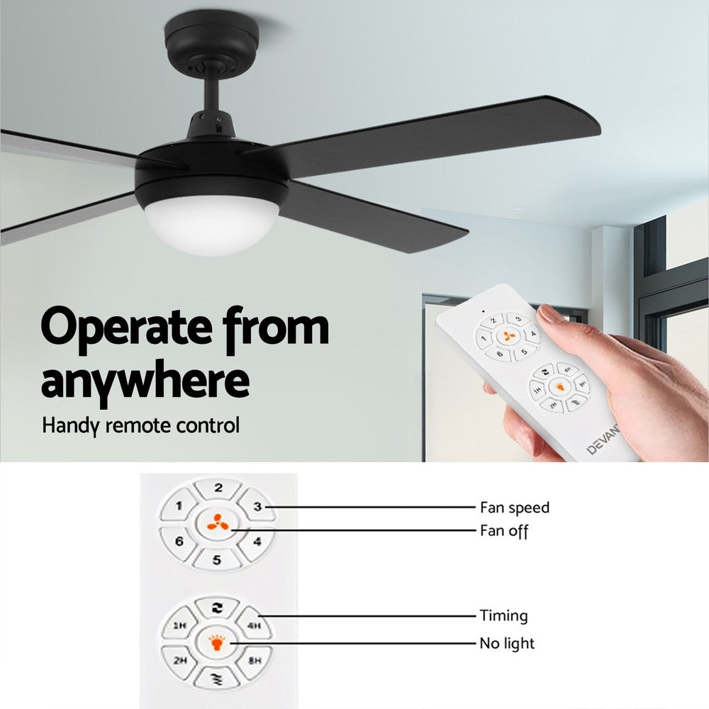 52'' DC Ceiling Fan 4 Blades LED Light Remote Timer Black