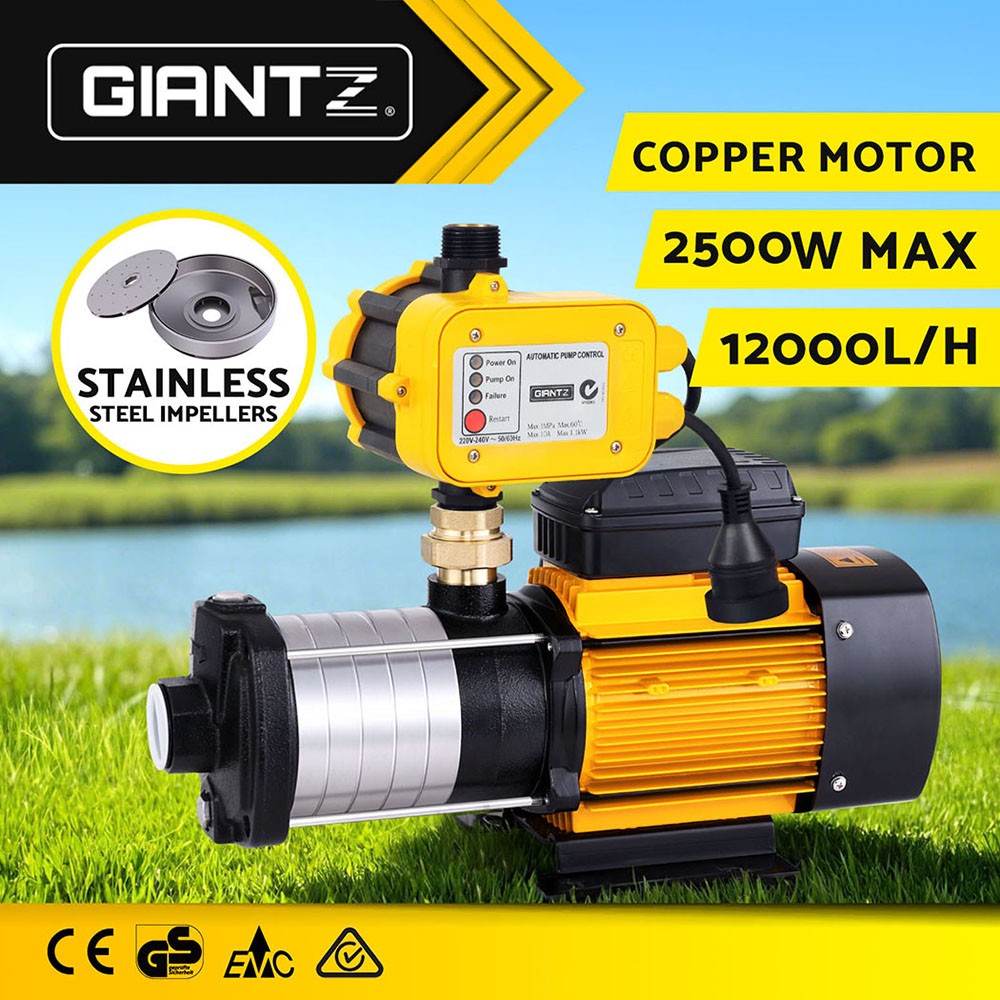 2500W Garden Water Pump High Pressure 6-Stage Tank Irrigation Yellow