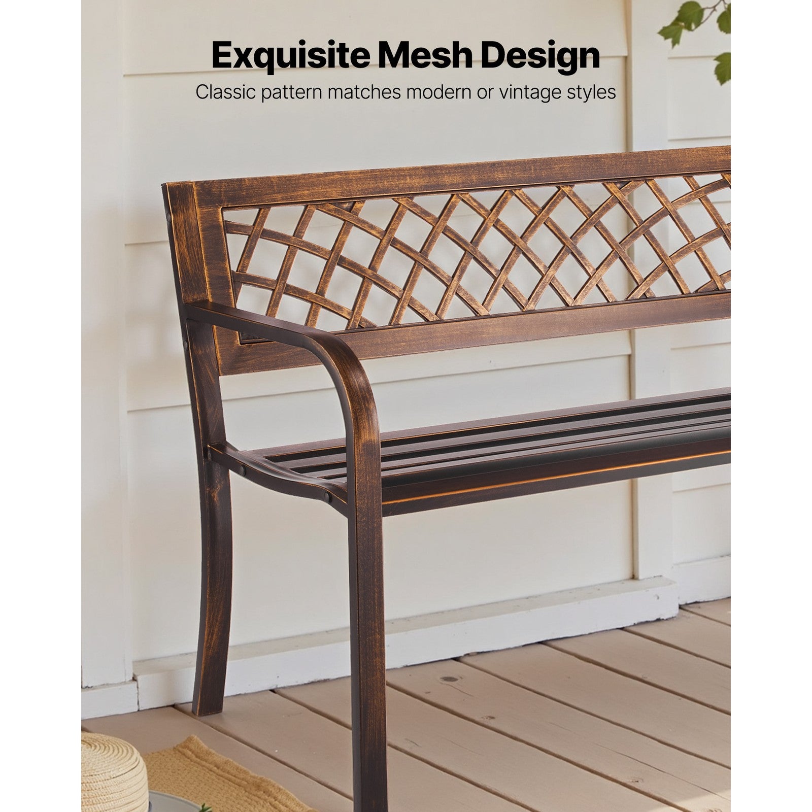 Uimoso Outdoor Bench with Metal Frame and PVC Mesh Backrest for Porch, 116 cm