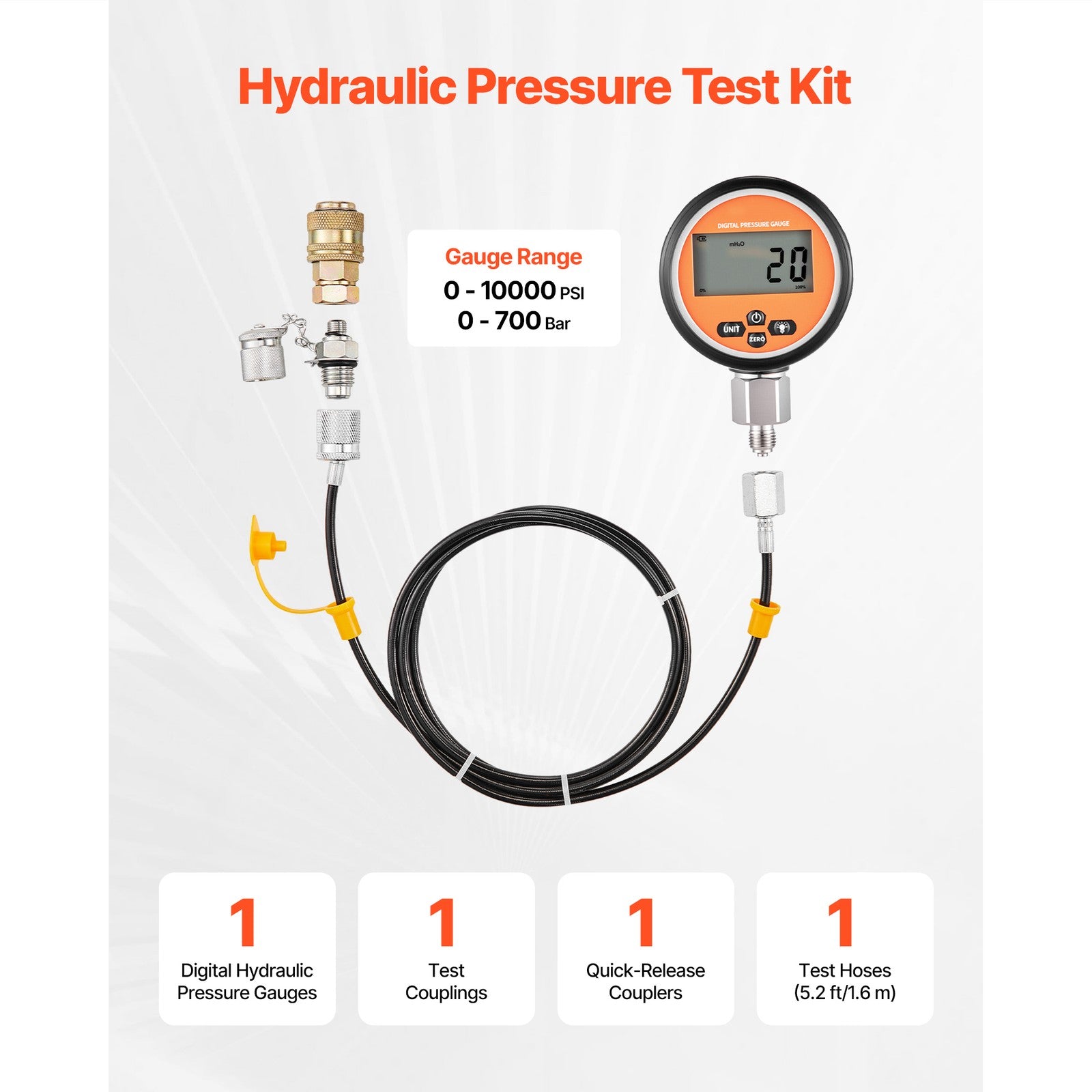 Uimoso Digital Hydraulic Pressure Test Kit with 700 Bar Gauge, Couplings, Hose