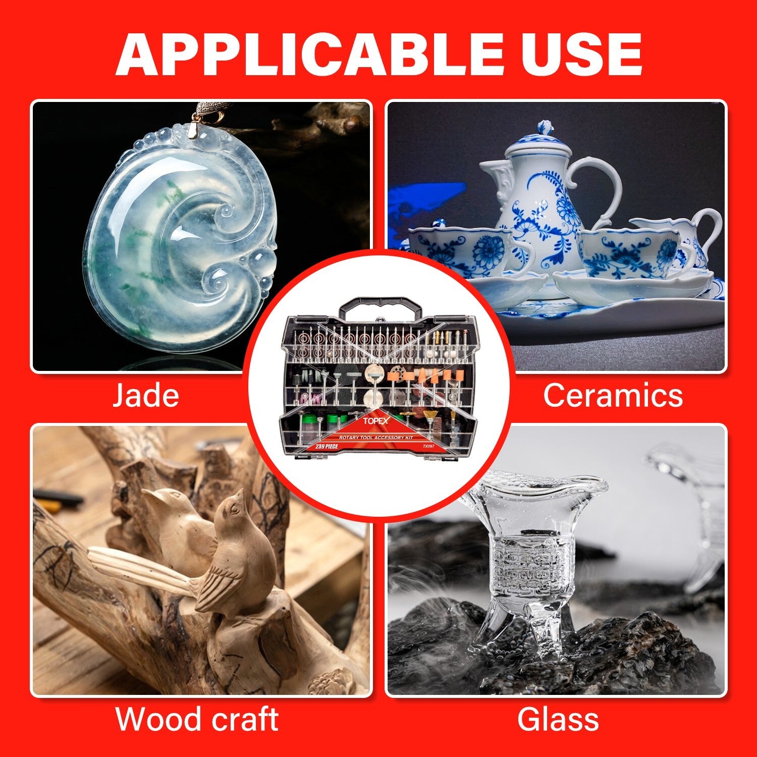 239pc Rotary Tool Kit – Grinding, Polishing & Craft Bits