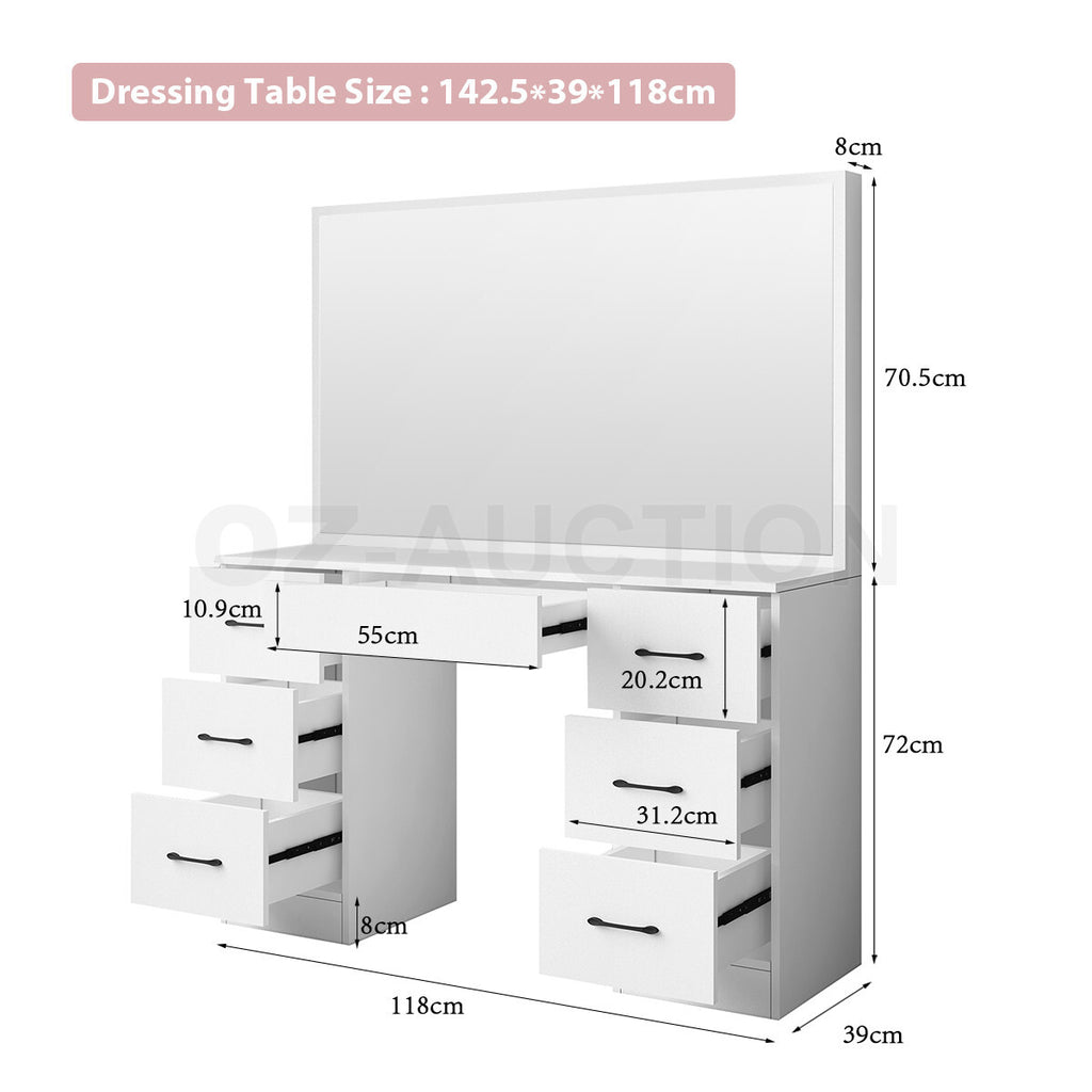 Large Dressing Table with Mirror – Modern Makeup Vanity, White