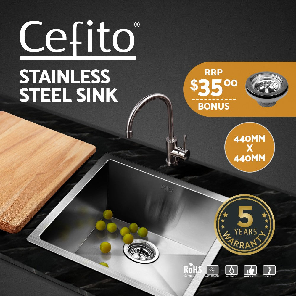 44x44cm Stainless Steel Kitchen Sink Single Bowl Silver