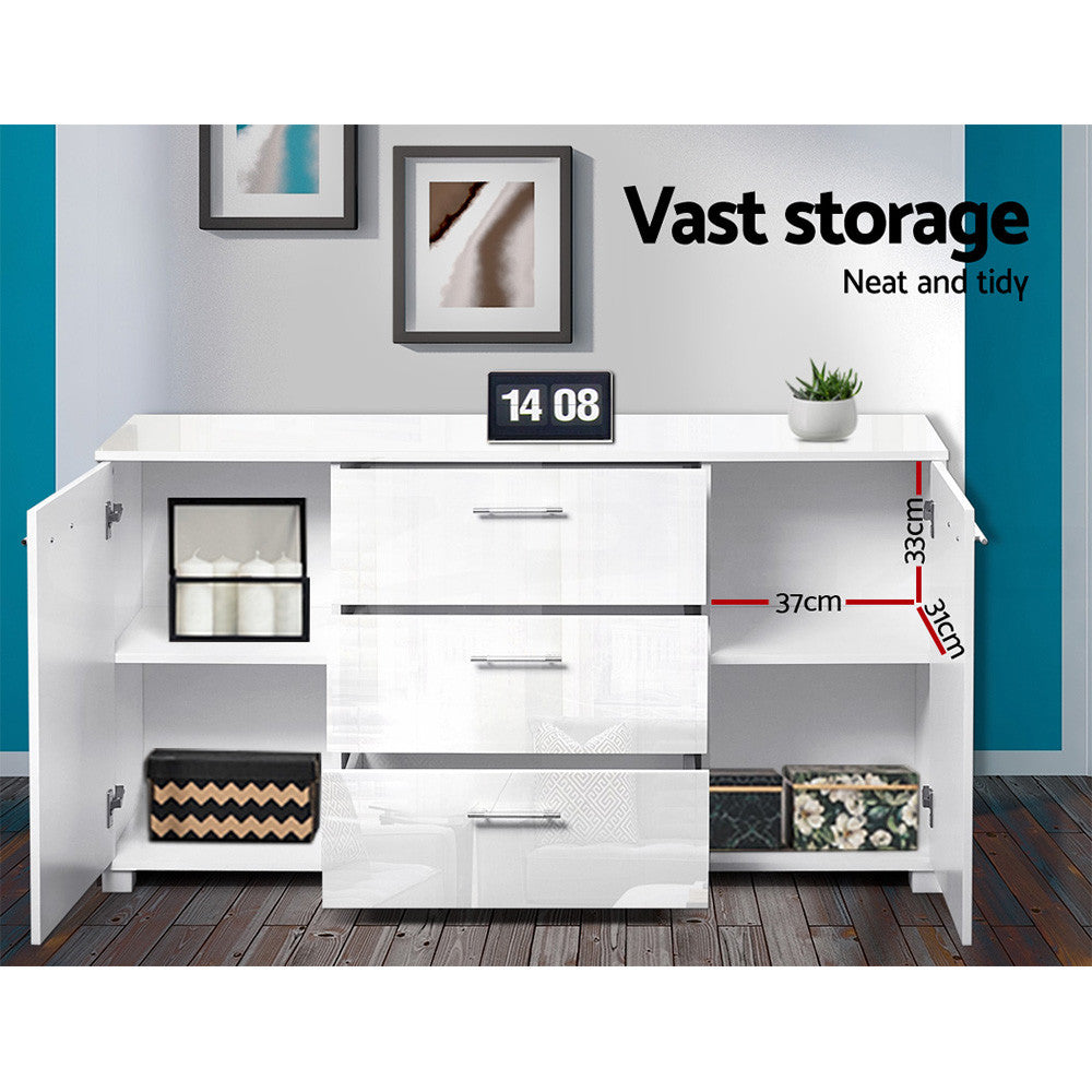 Buffet Sideboard Cabinet High Gloss Storage Drawers White