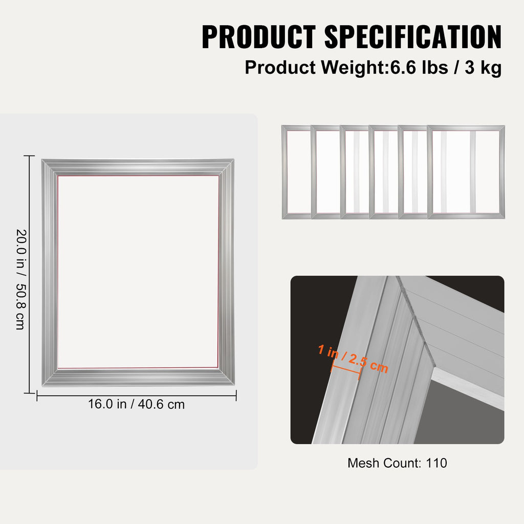Uimoso Screen Printing Silk Screen Printing Frame 16x20in 110 Count Mesh 6pcs