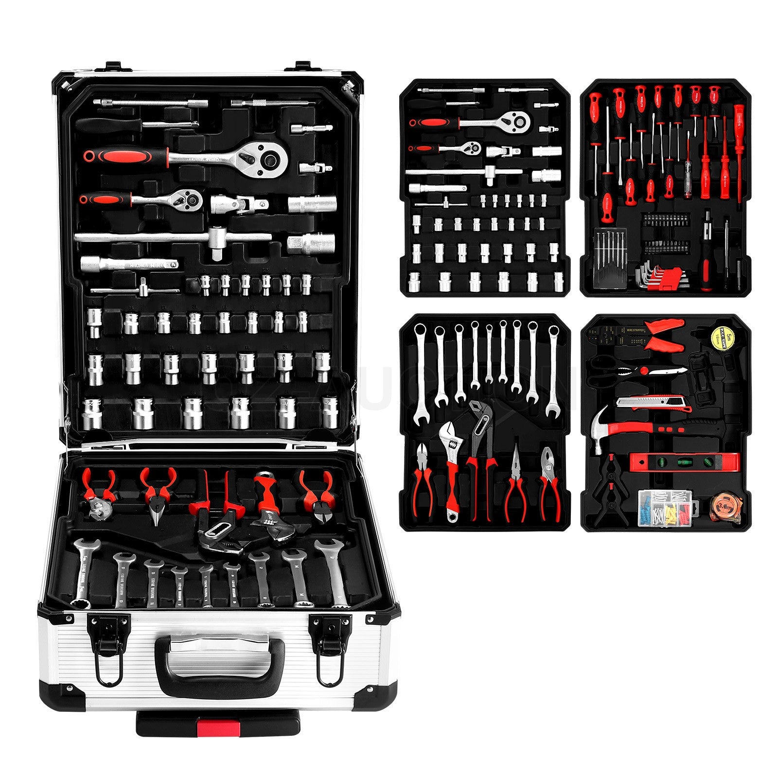185-Piece Tool Box Trolley Set – DIY Home Car Repair, Aluminum Case