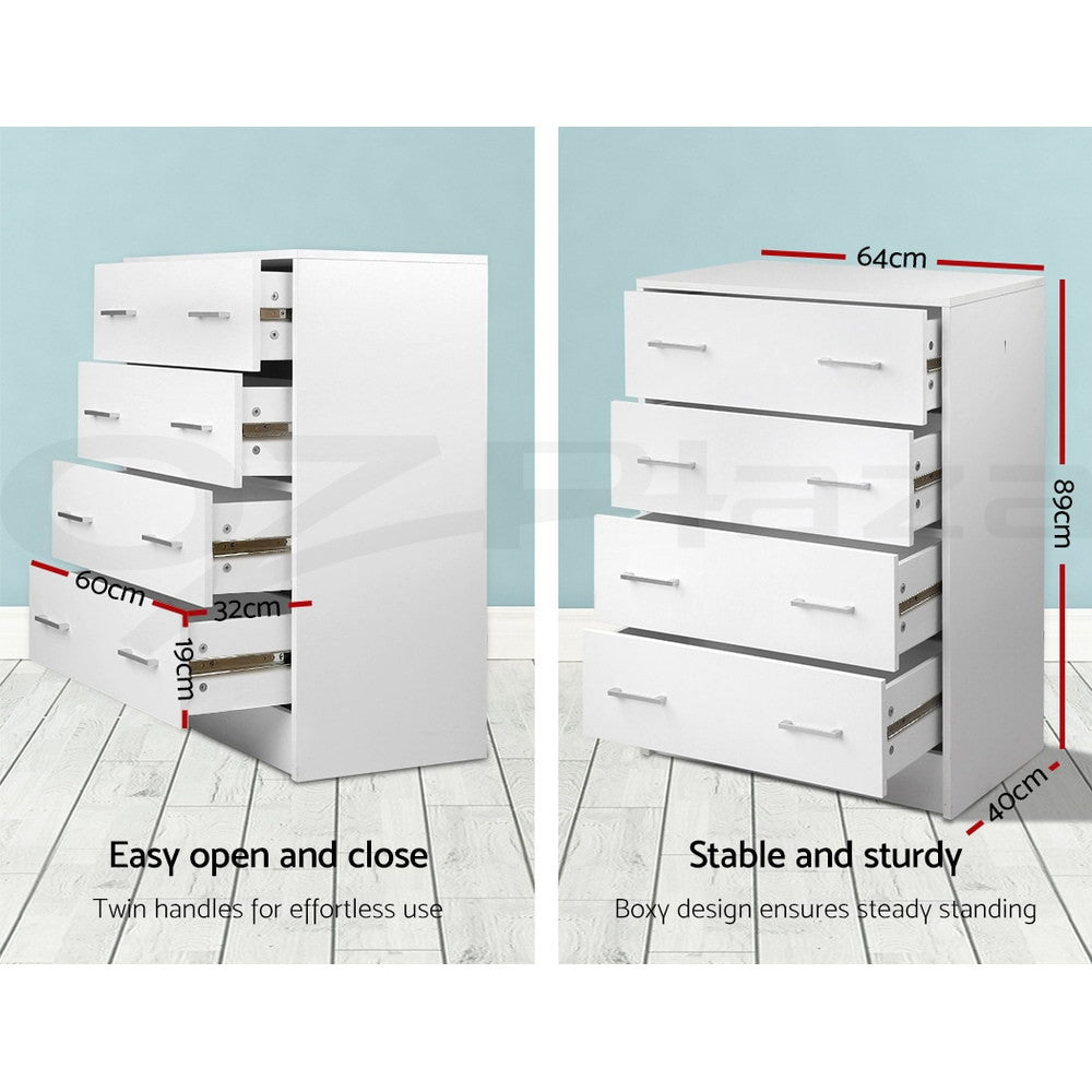 4 Drawer Chest Tallboy Storage Cabinet White