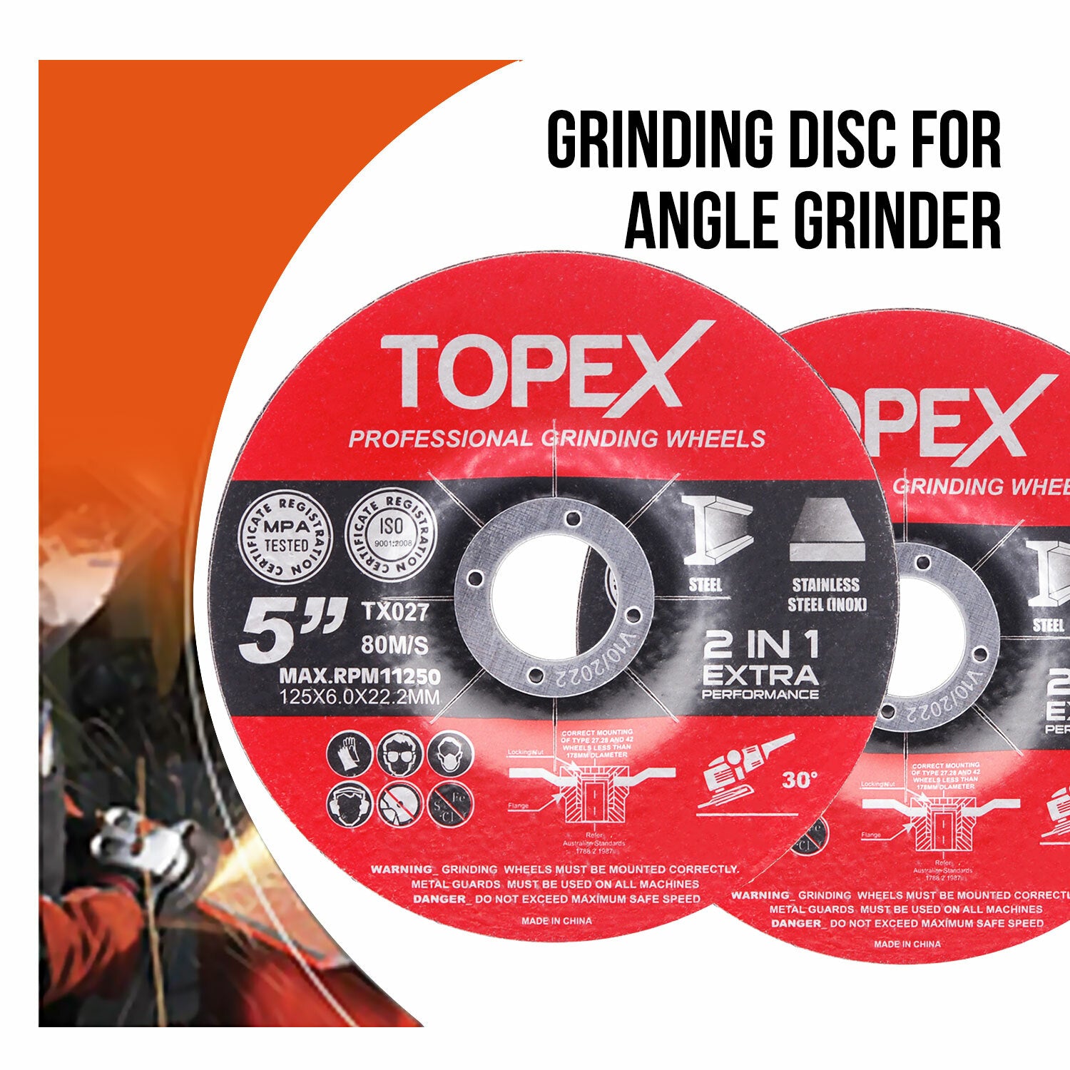 25pc 5" (125mm) Sanding & Grinding Discs – Angle Grinder Wheels
