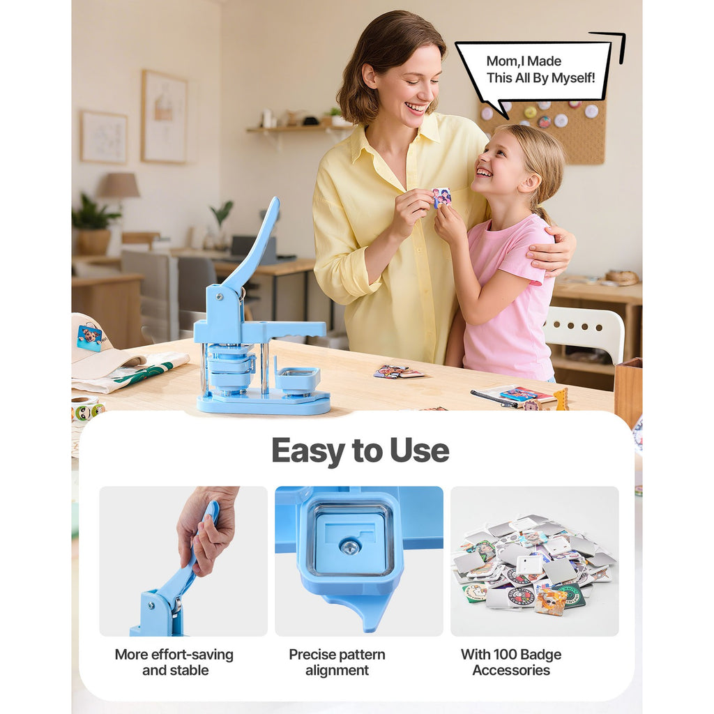 Uimoso Square Button Maker Machine with 50x50mm Mold and 100 Button Components