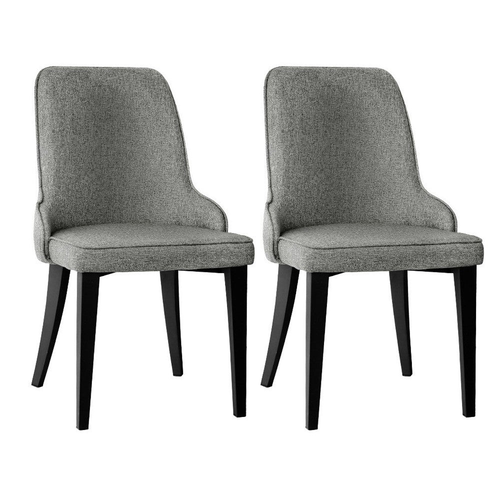 2x Dining Chairs Retro Vintage Linen Fabric Steel Legs Grey