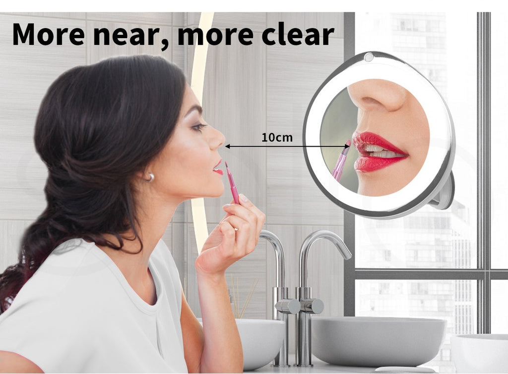 10x Magnifying Makeup Mirror – LED Light, 360° Rotating Cosmetic Mirror