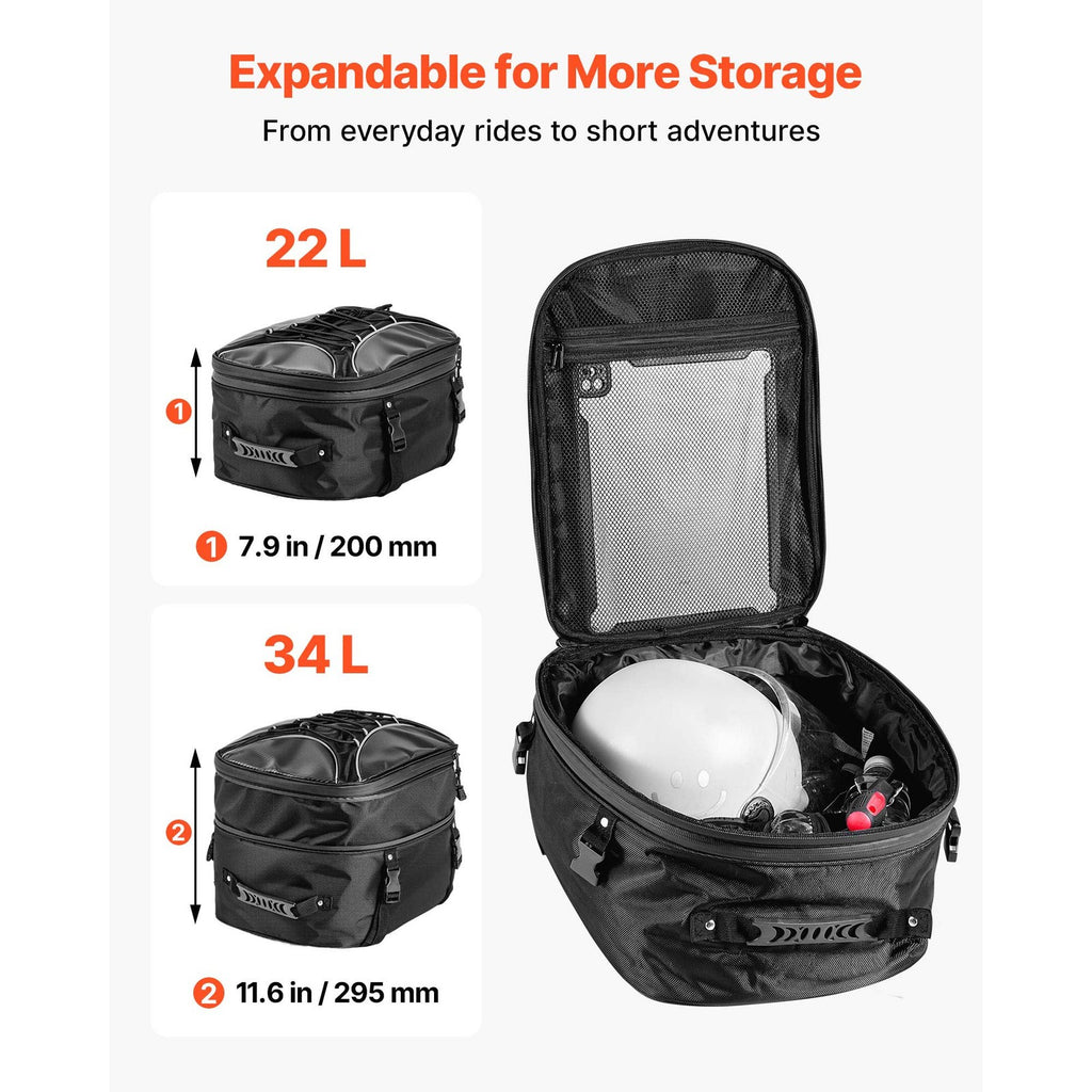 Uimoso Expandable Motorcycle Tail Bag Rear Seat Luggage Storage Backpack 22-34 L