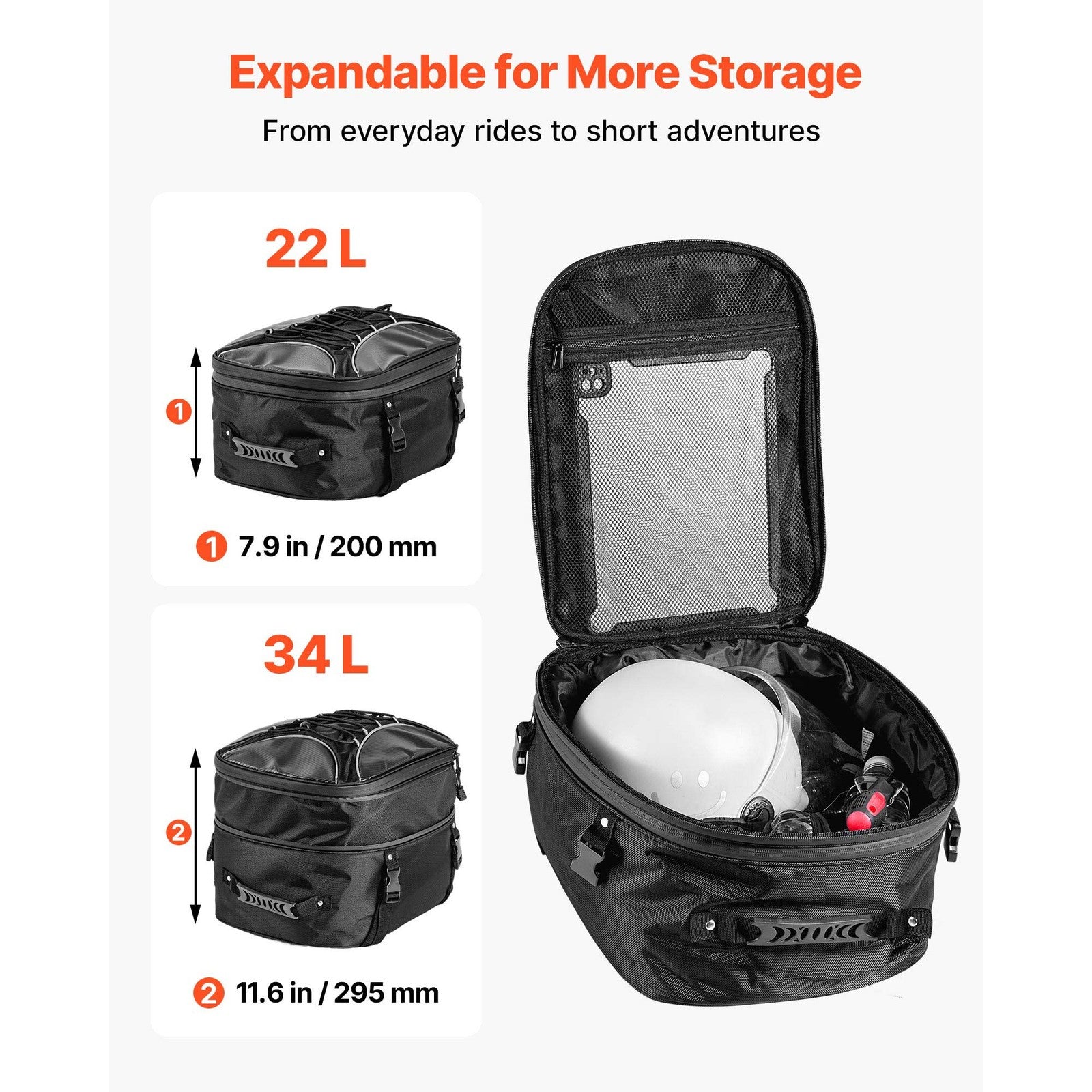 Uimoso Expandable Motorcycle Tail Bag Rear Seat Luggage Storage Backpack 22-34 L