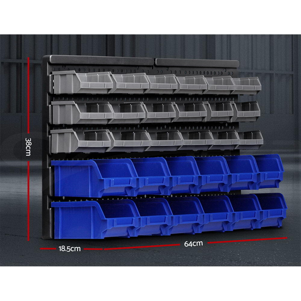 Giantz 30 Storage Bin Rack Wall Mounted Tools Shelves Organiser Workshop Garage