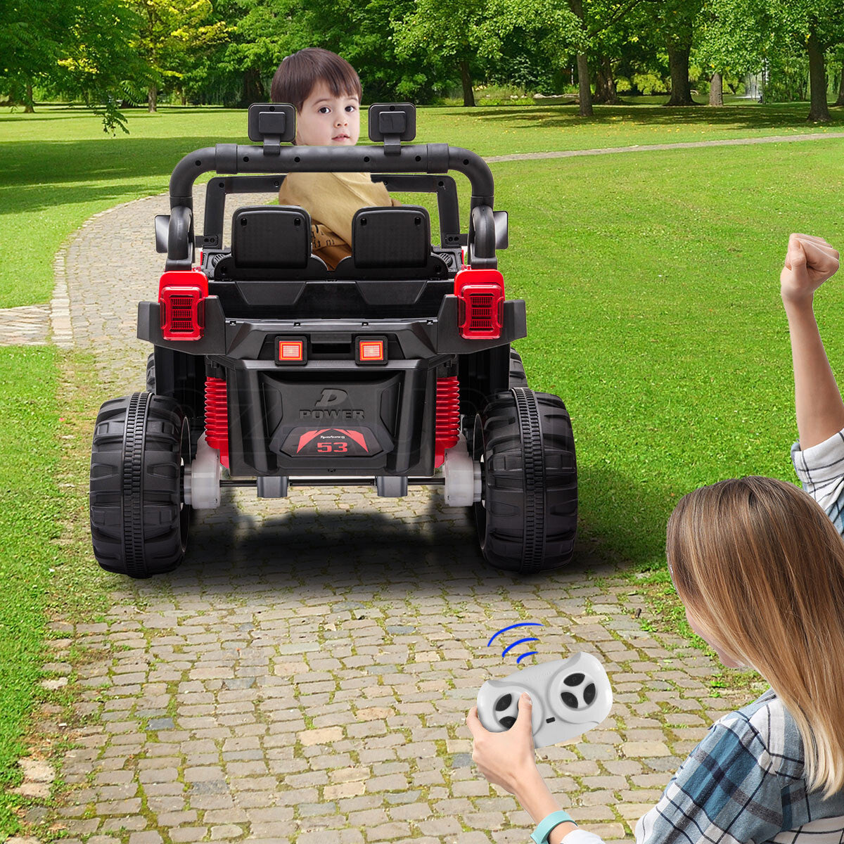 Electric Ride-On Car – Off-Road RC Jeep Truck Toy for Kids, Red