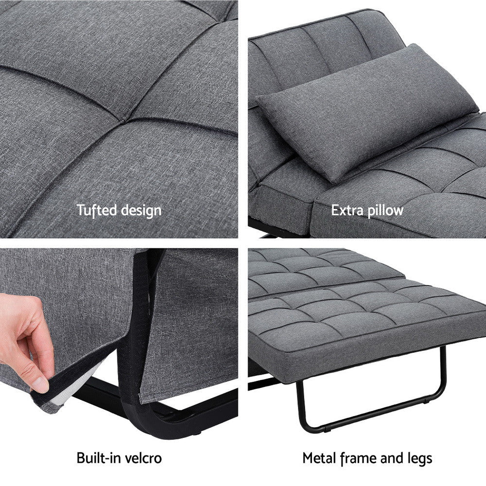 Sofa Bed Lounge Convertible Ottoman Recliner Linen Grey