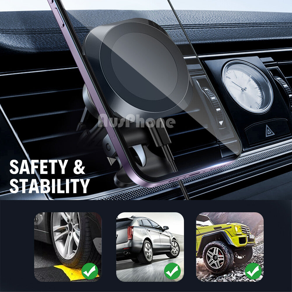 15W Magnetic Car Phone Holder Wireless Charger for MagSafe iPhone