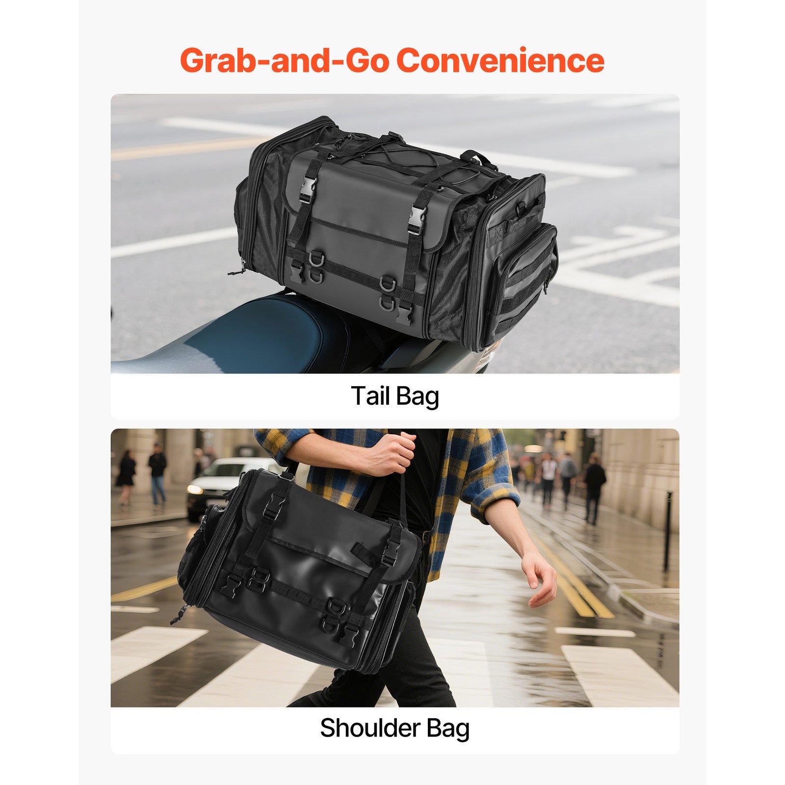 Uimoso Expandable Motorcycle Tail Bag with 40-60L Storage and Shoulder Strap