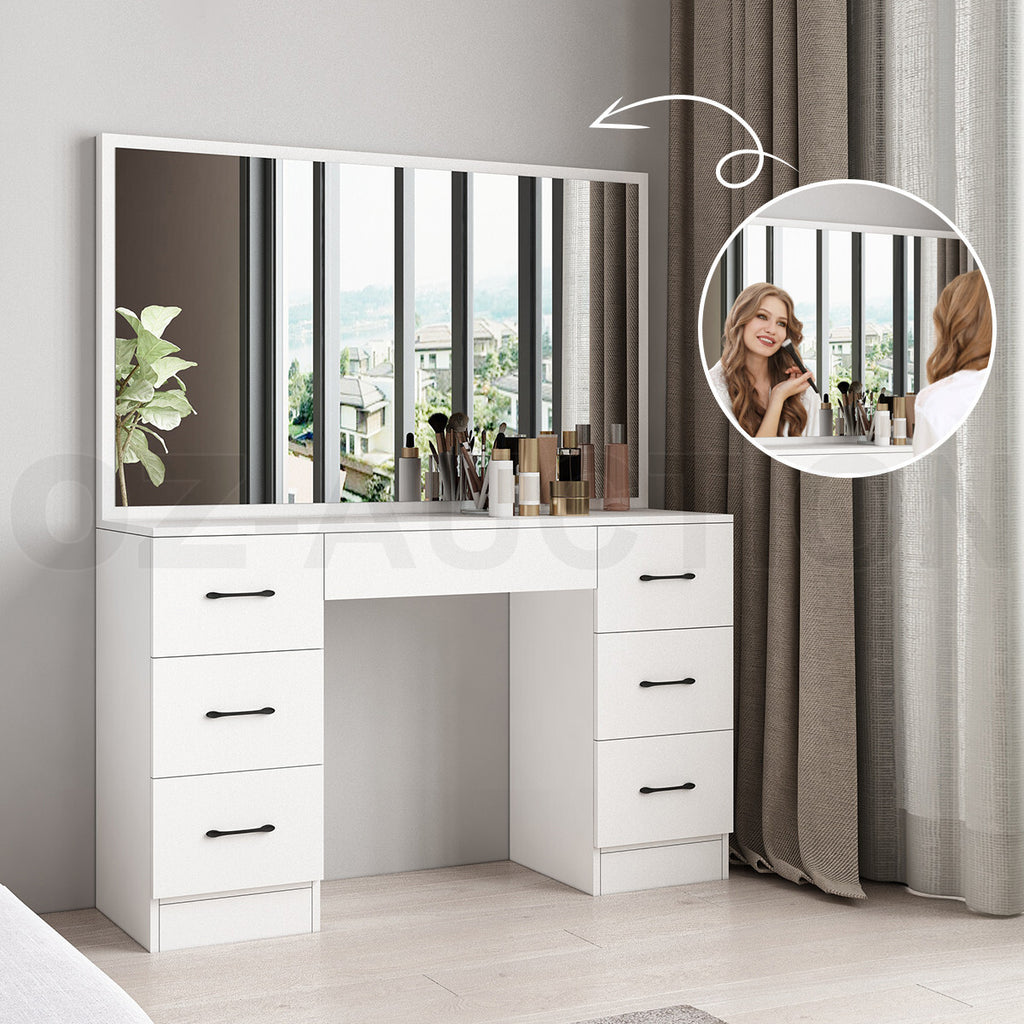 Large Dressing Table with Mirror – Modern Makeup Vanity, White