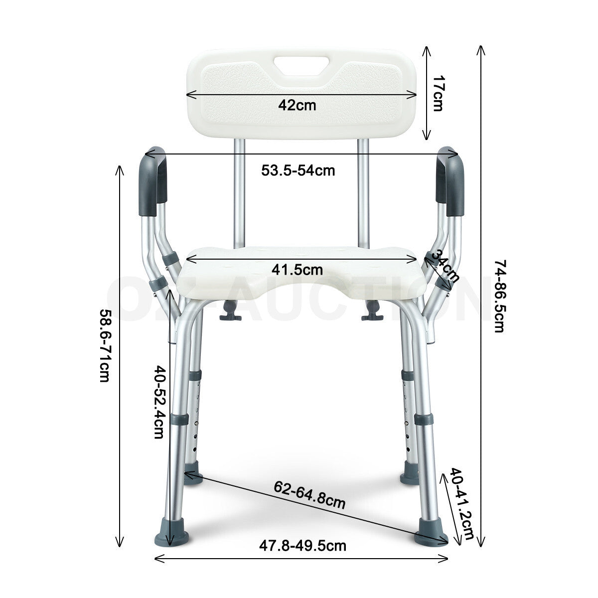 Shower Bath Chair Medical Seat Stool Safety Aid with Back Armrests