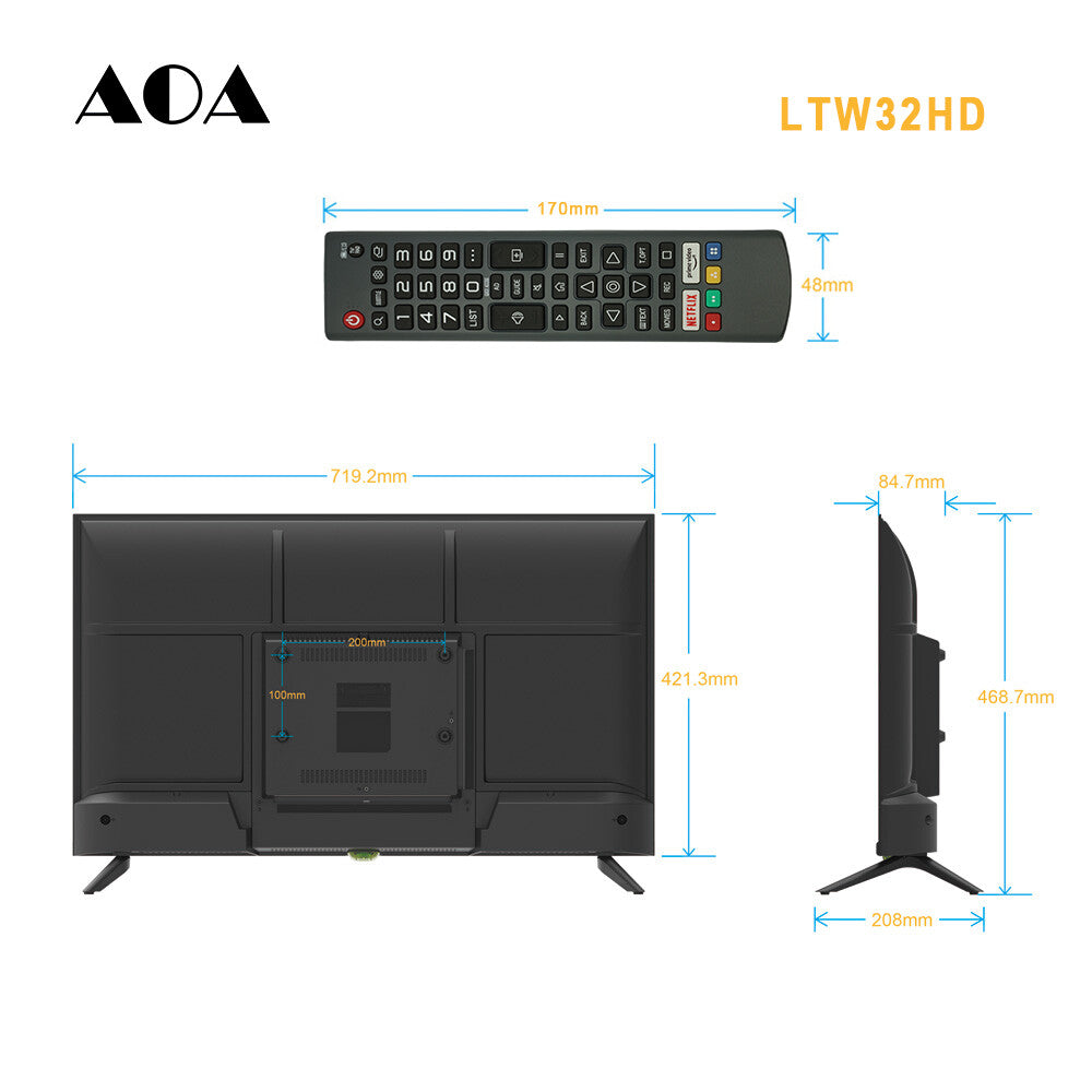 AOA 32" LED Smart TV – HD WebOS, WiFi, Bluetooth, DVB-T2