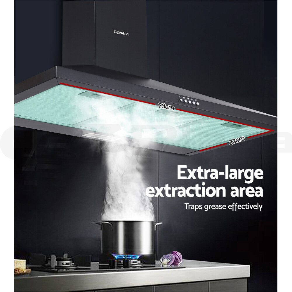 900mm Range Hood 90cm Kitchen Canopy LED Black