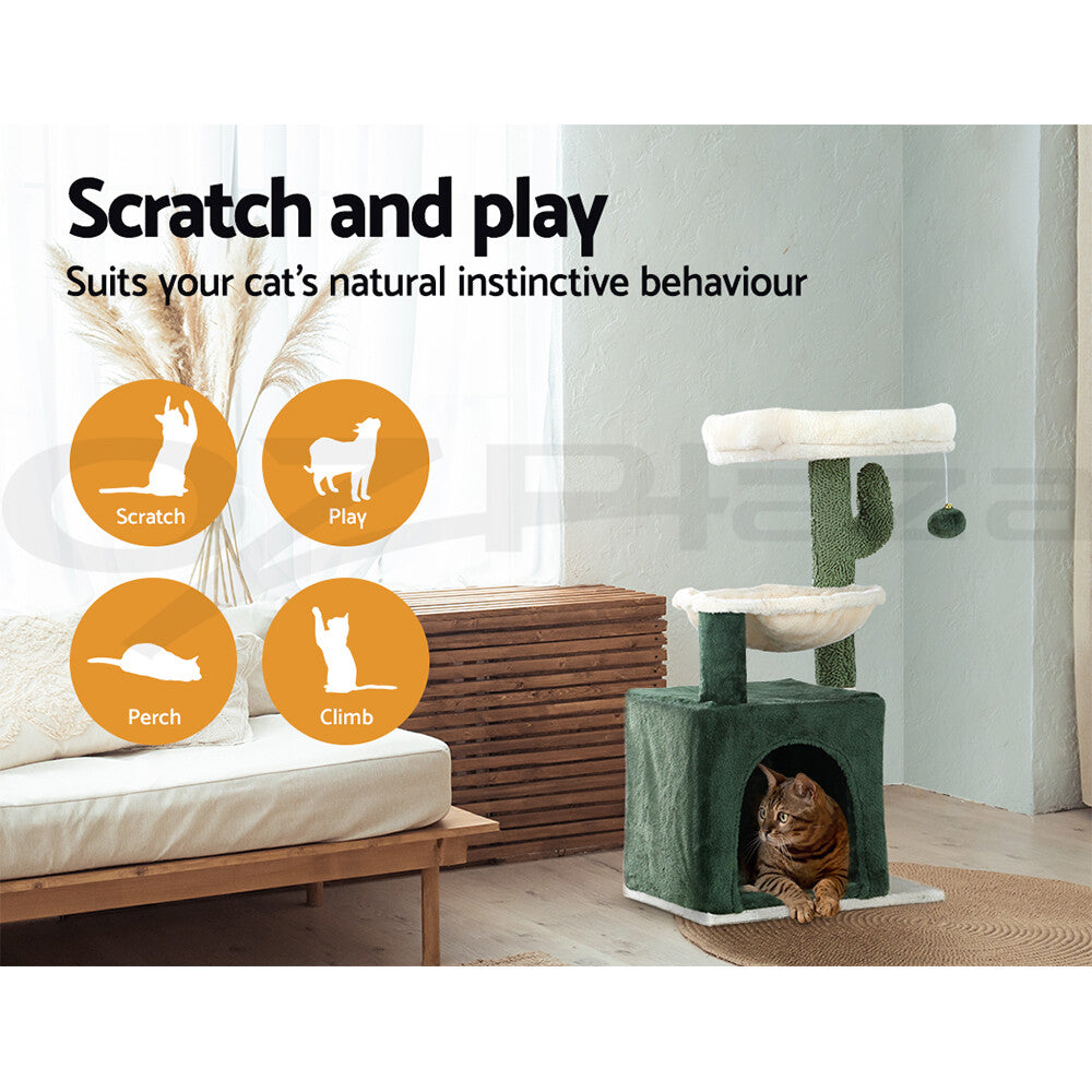 78cm Wooden Cat Tree Scratching Post Condo House Green