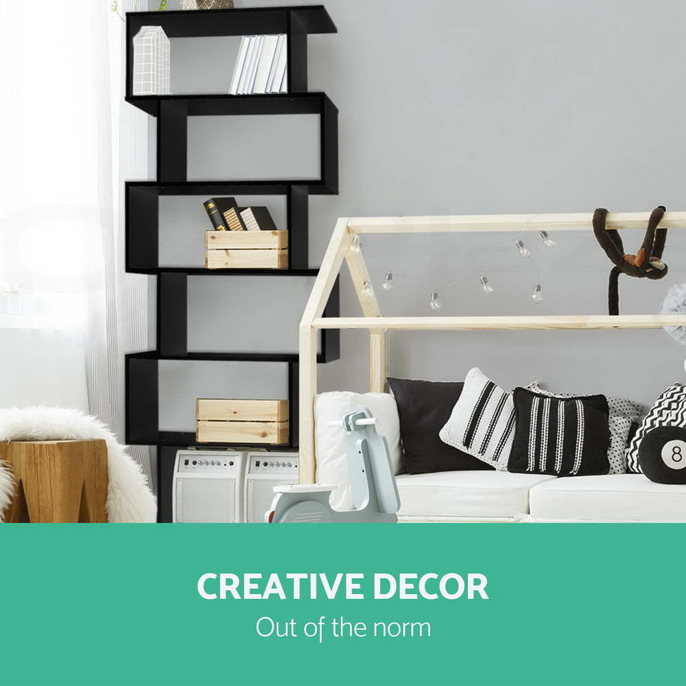 6 Tier Bookshelf Display Storage Bookcase Black