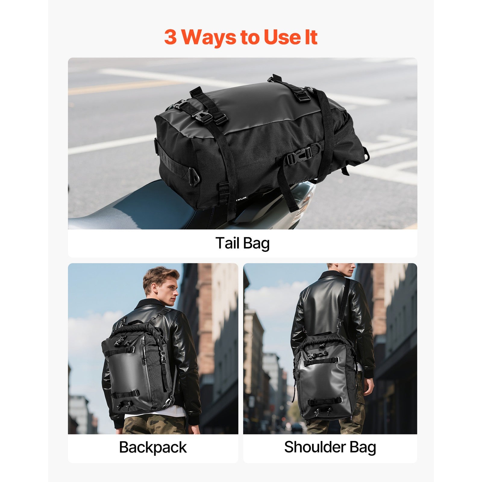 Uimoso Motorcycle Tail Bag Rear Seat Luggage Storage Backpack 30L