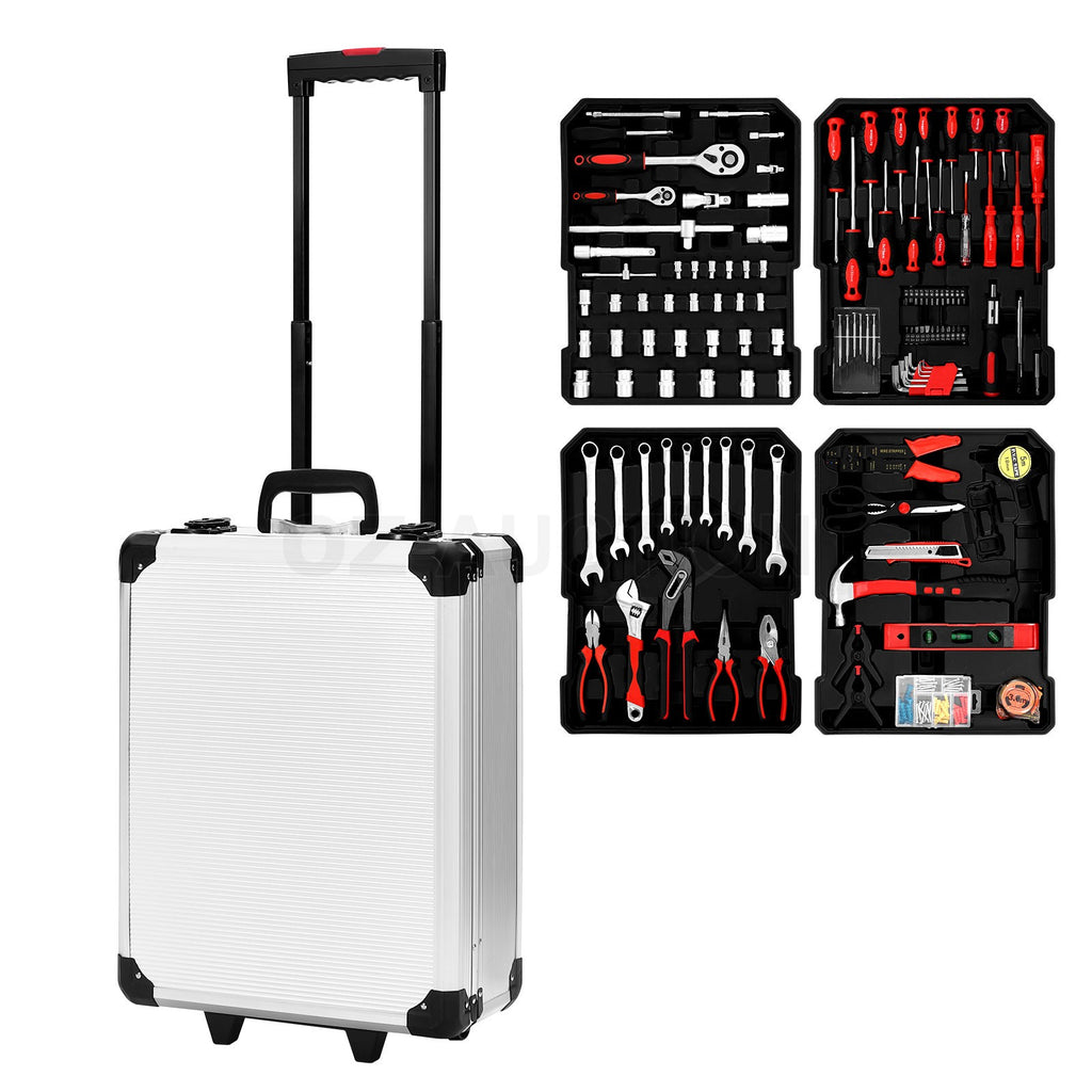 185-Piece Tool Box Trolley Set – DIY Home Car Repair, Aluminum Case