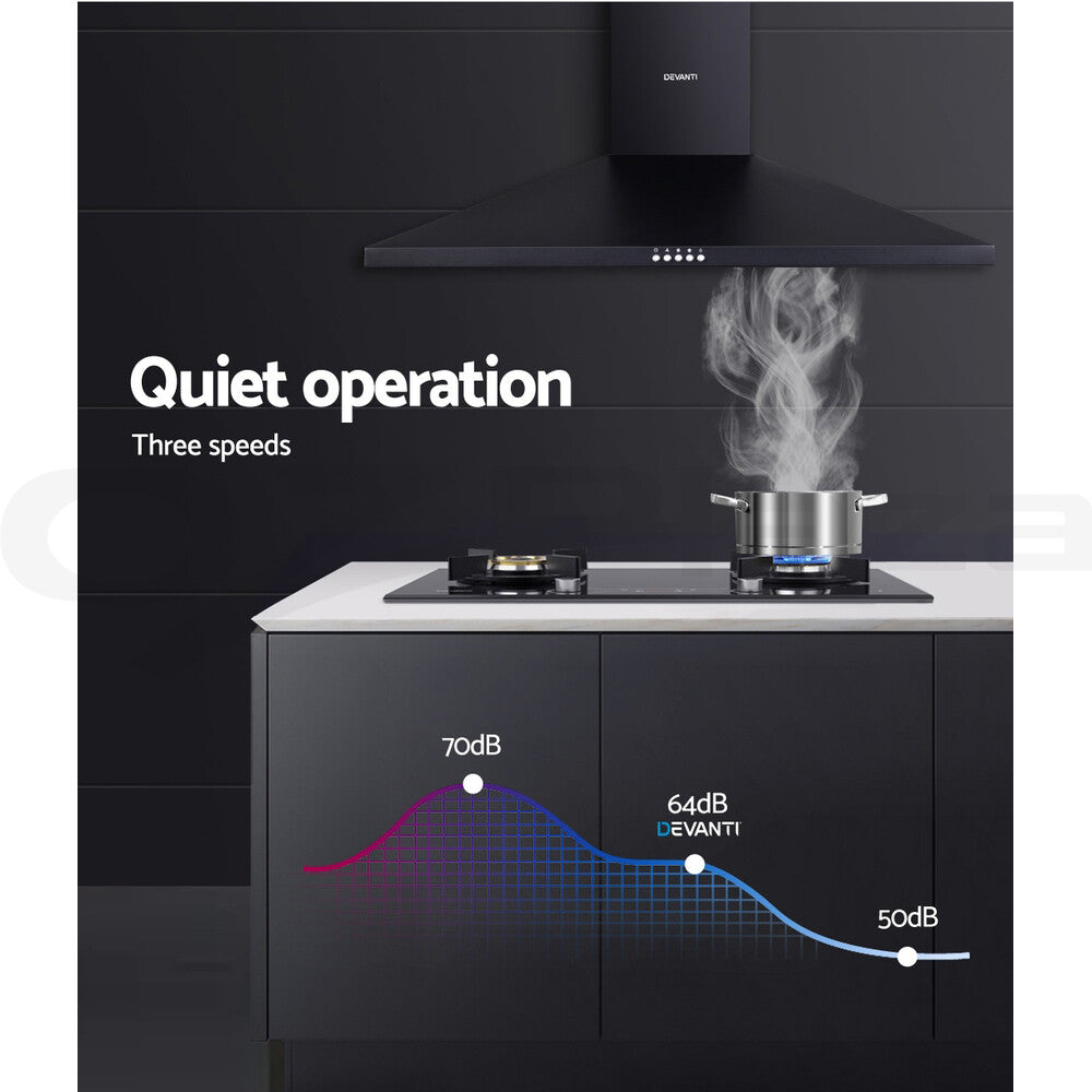 900mm Range Hood 90cm Kitchen Canopy LED Black