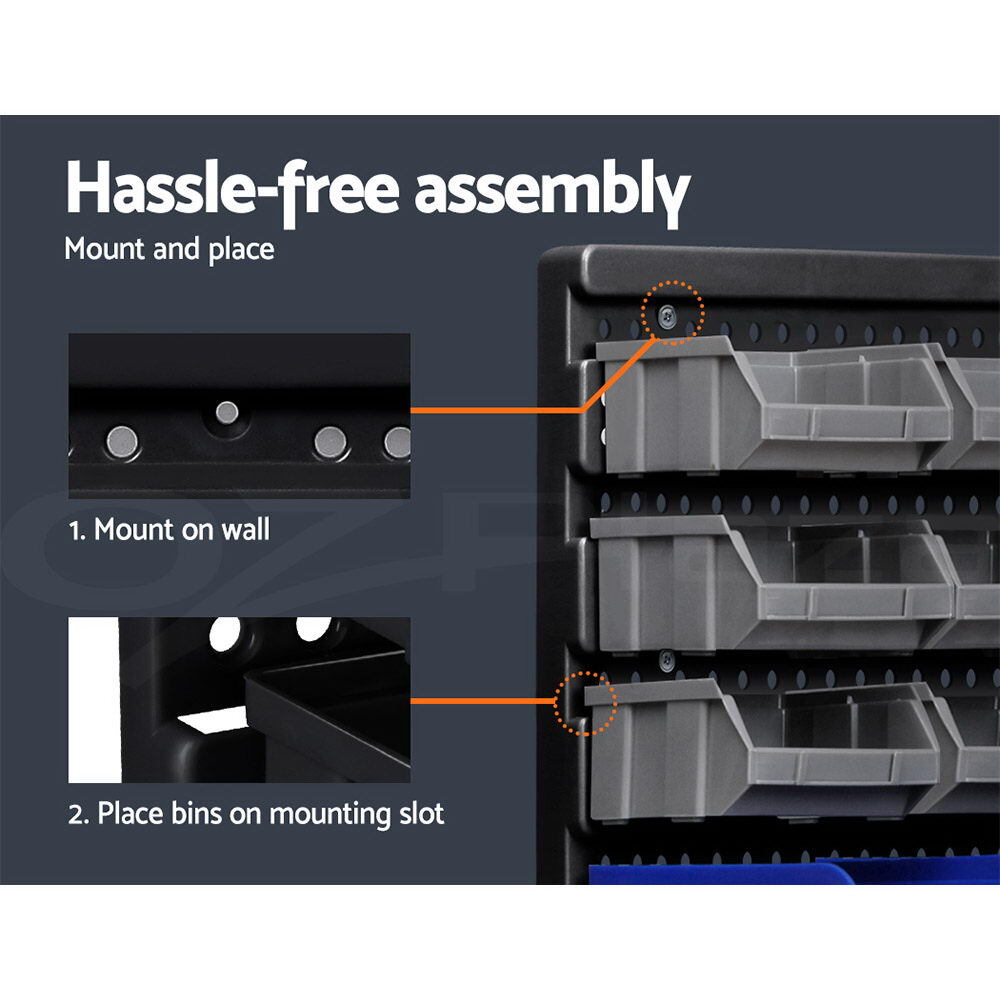 Giantz 30 Storage Bin Rack Wall Mounted Tools Shelves Organiser Workshop Garage